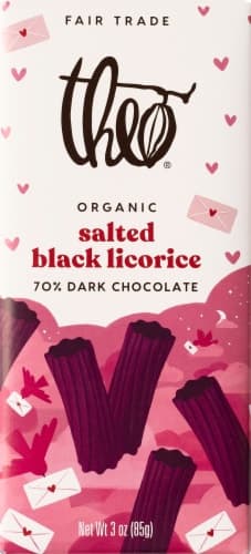 Theo Salted Black Licorice 70% Dark Chocolate Valentine Candy