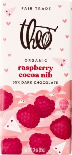 Theo Chocolate Raspberry Nib 55% Dark Chocolate Bar Valentine Candy