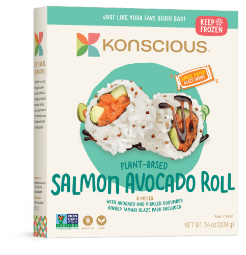 Konscious Plant-Based Salmon Avocado Roll With Ginger Tamari Glaze