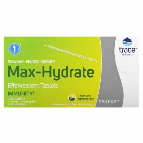 Trace Minerals Research Max-Hydrate Immunity+ Lemon-Lime Flavor Electrolyte Fizzing Tablets Tubes