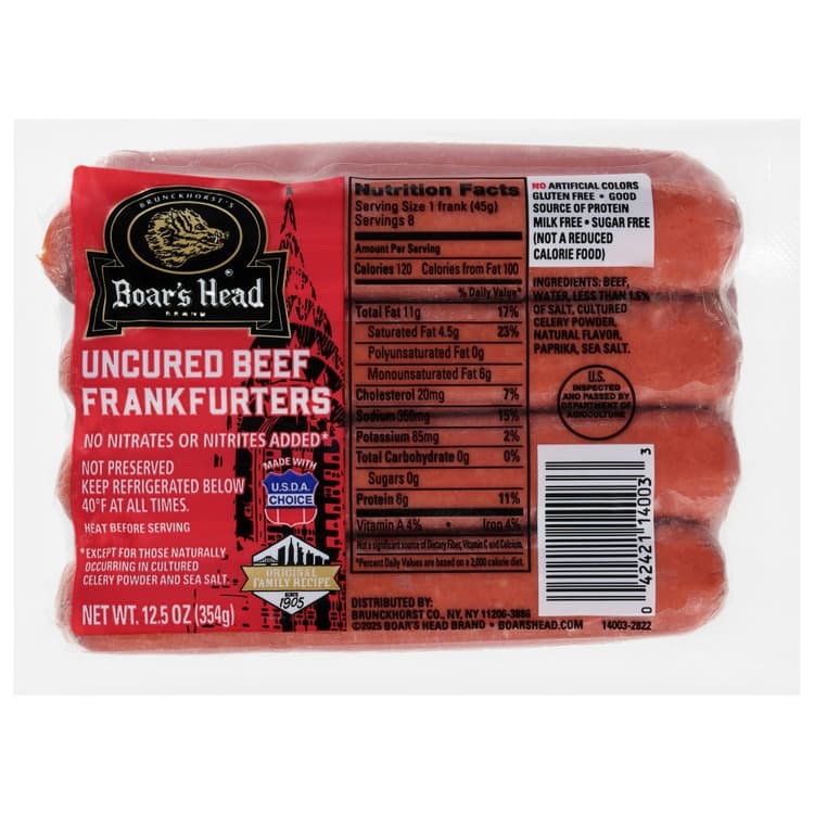 Boars Head Hot Dogs Beef Skinless