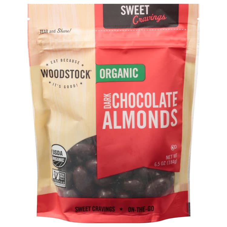 Woodstock Non-Gmo Organic Kosher Dark Chocolate Covered Almonds