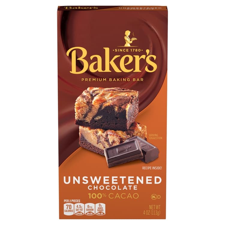 Baker's Unsweetened Chocolate Premium Baking Bar With 100 % Cacao Box