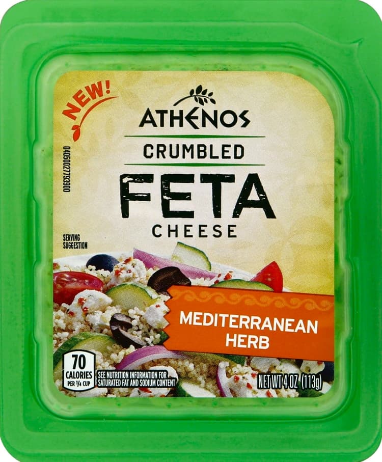 Athenos Feta Cheese Crumbles, Mediterranean Herb Cheese, Blister