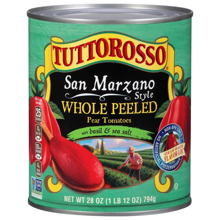 Tuttorosso Pear Tomatoes Whole Peeled San Marzano Style With Basil & Sea Salt
