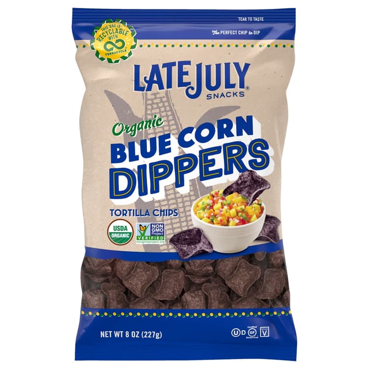 Late July Snacks Organic Thin & Crispy Cantina Dippers Tortilla Chips Blue Corn
