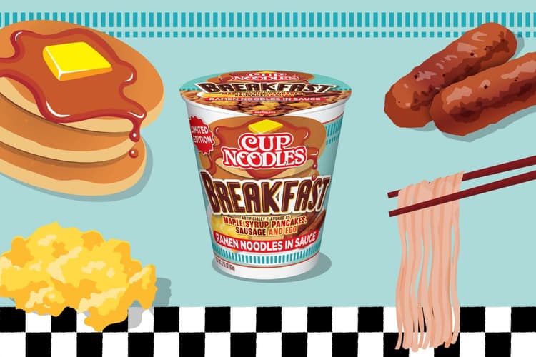 Cup Noodles Breakfast Maple Syrup Pancakes, Sausage And Egg Ramen Noodles In Sauce