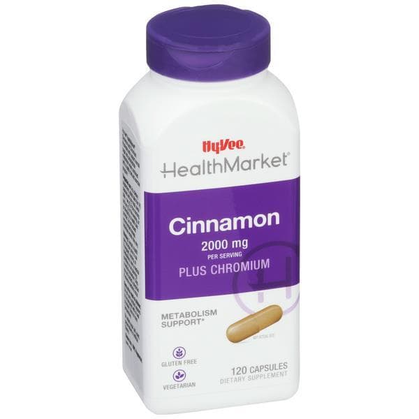 Hy-Vee Healthmarket All Natural Cinnamon Plus Chromium Dietary Supplement Vegetarian Capsules