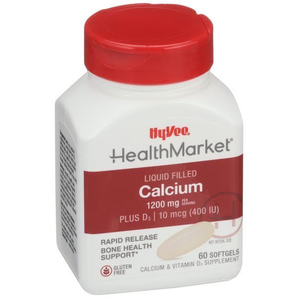 Hy-Vee Healthmarket Liquid Filled Calcium 600 + D3 Dietary Supplement Softgels