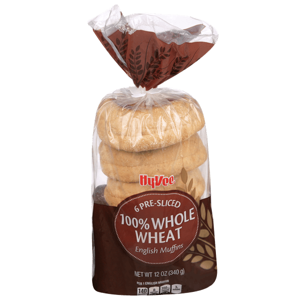Hy-Vee Pre-Sliced 100% Whole Wheat English Muffins Bag