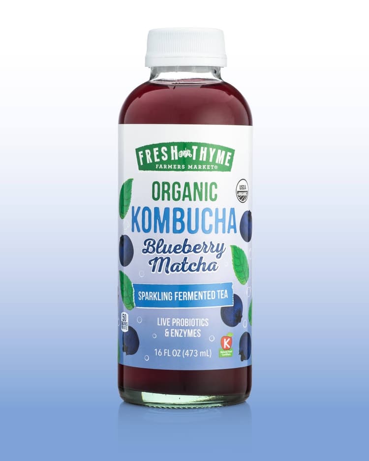 Fresh Thyme Farmers Market Organic Kombucha Blueberry Matcha Sparkling Fermented Tea