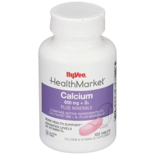 Hy-Vee Healthmarket Calcium 600+D3 Plus Minerals Calcium Supplement Caplets