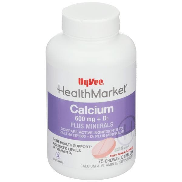 Hy-Vee Healthmarket Fruit Punch Chewables Calcium 600+D3 Plus Minerals Calcium Supplement