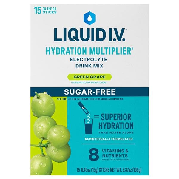 Liquid I.V. Electrolyte Drink Mix, Sugar-Free, Green Grape