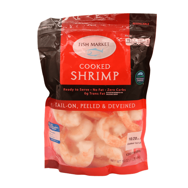 Fish Market Cooked Shrimp 16-, Tail-On Peeled & Deveined