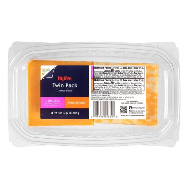 Hy-Vee Twin Pack Cheese Slices, Colby Jack, Mild Cheddar