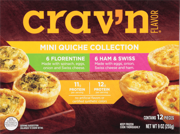 Crav'N Mini Quiche Collection, Florentine/Ham & Swiss