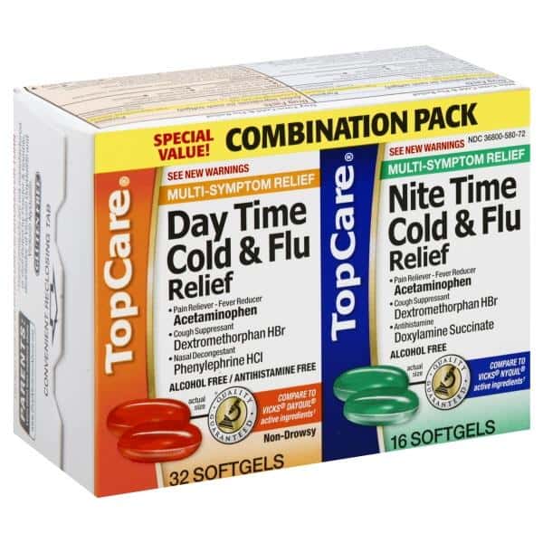 Topcare Day Time/Night Time Cold & Flu Relief Combo Pack Softgels