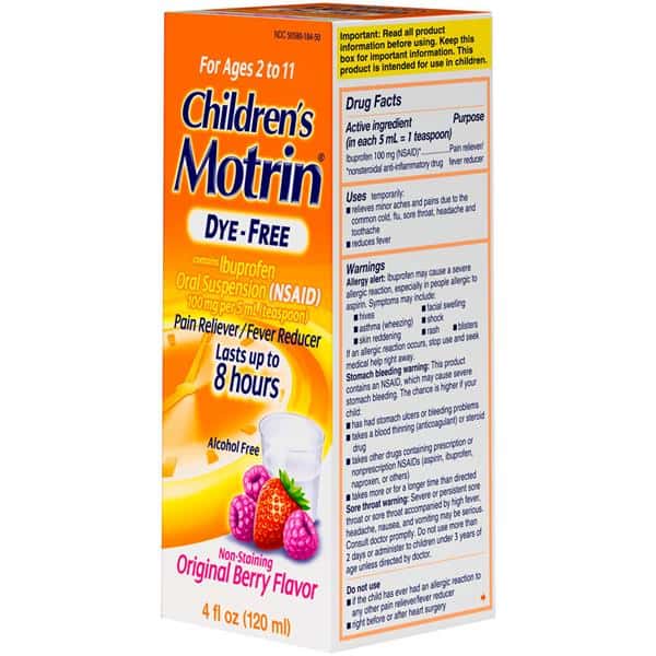 Children'S Motrin Dye-Free Pain Reliever/Fever Reducer Original Berry Flavor
