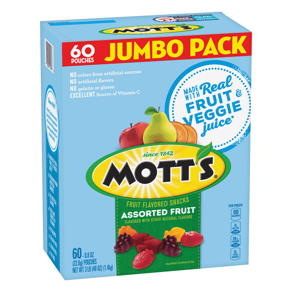 Mott'S Assorted Fruit Fruit Flavored Snacks, Jumbo Pack, 60
