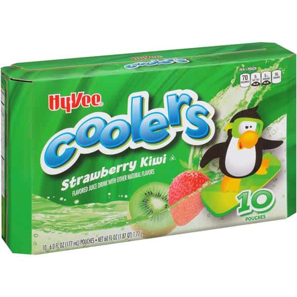 Hy-Vee Coolers Strawberry Kiwi Flavored Juice Drink, 10 Pouches