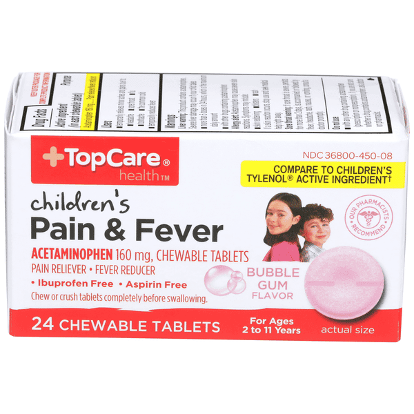 Topcare Health Children'S Pain & Fever Chewable Tablets Bubble Gum Flavor