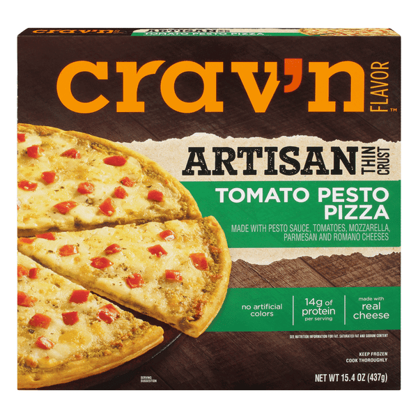 Crav'N Flavor Tomato Pesto, Mozzarella, Parmesan And Romano Cheeses Artisan Thin Crust Pizza