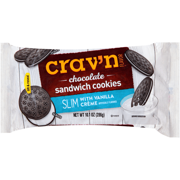 Crav'N Flavor Vanilla Creme Slim Chocolate Sandwich Cookies