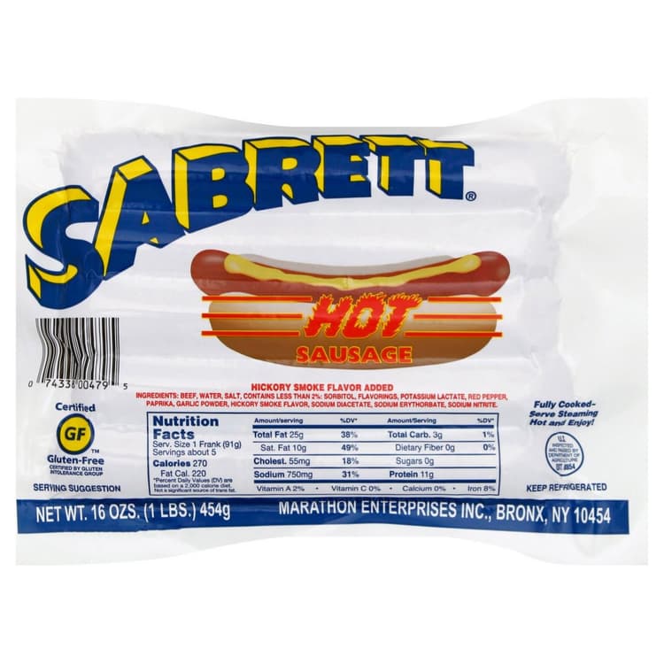 Sabrett Skinless All Beef Hot Sausage