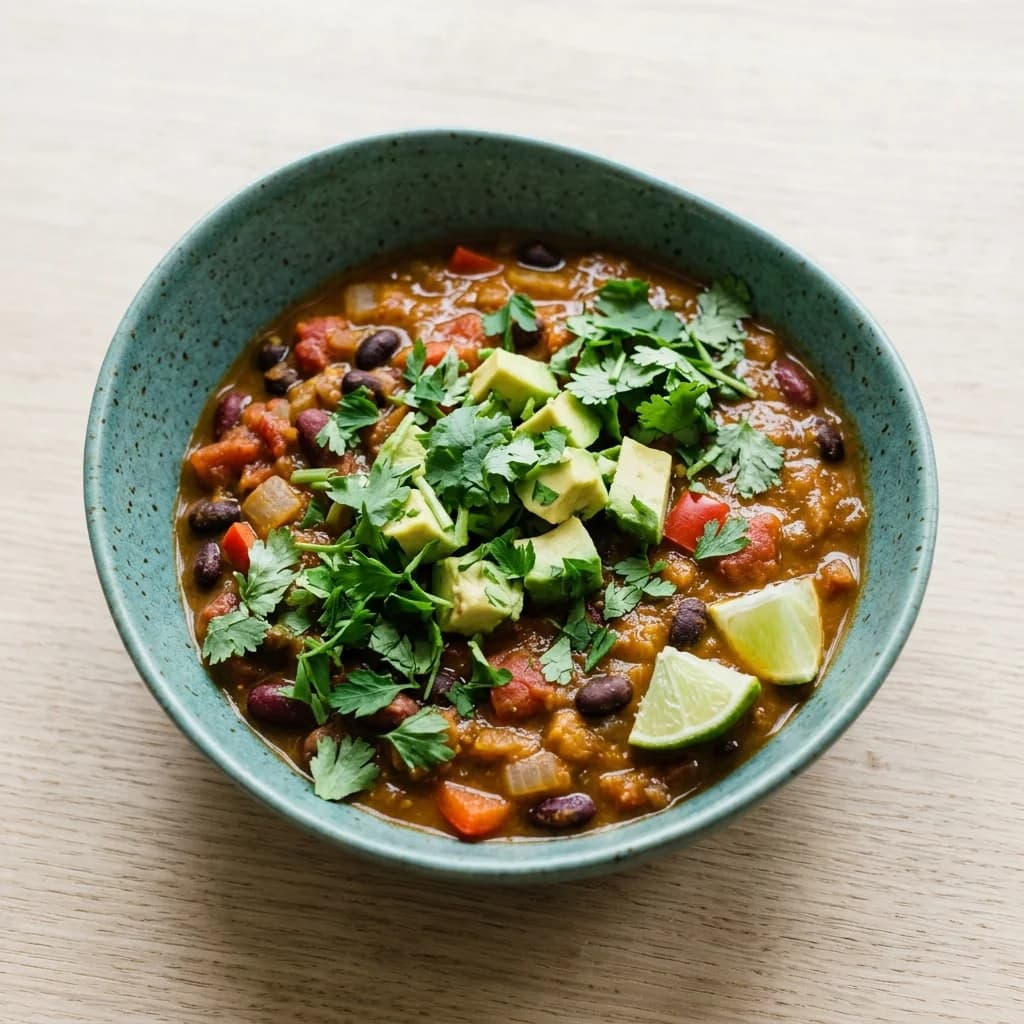 Vegan Pumpkin Chili with Avocado and Fresh Herbs