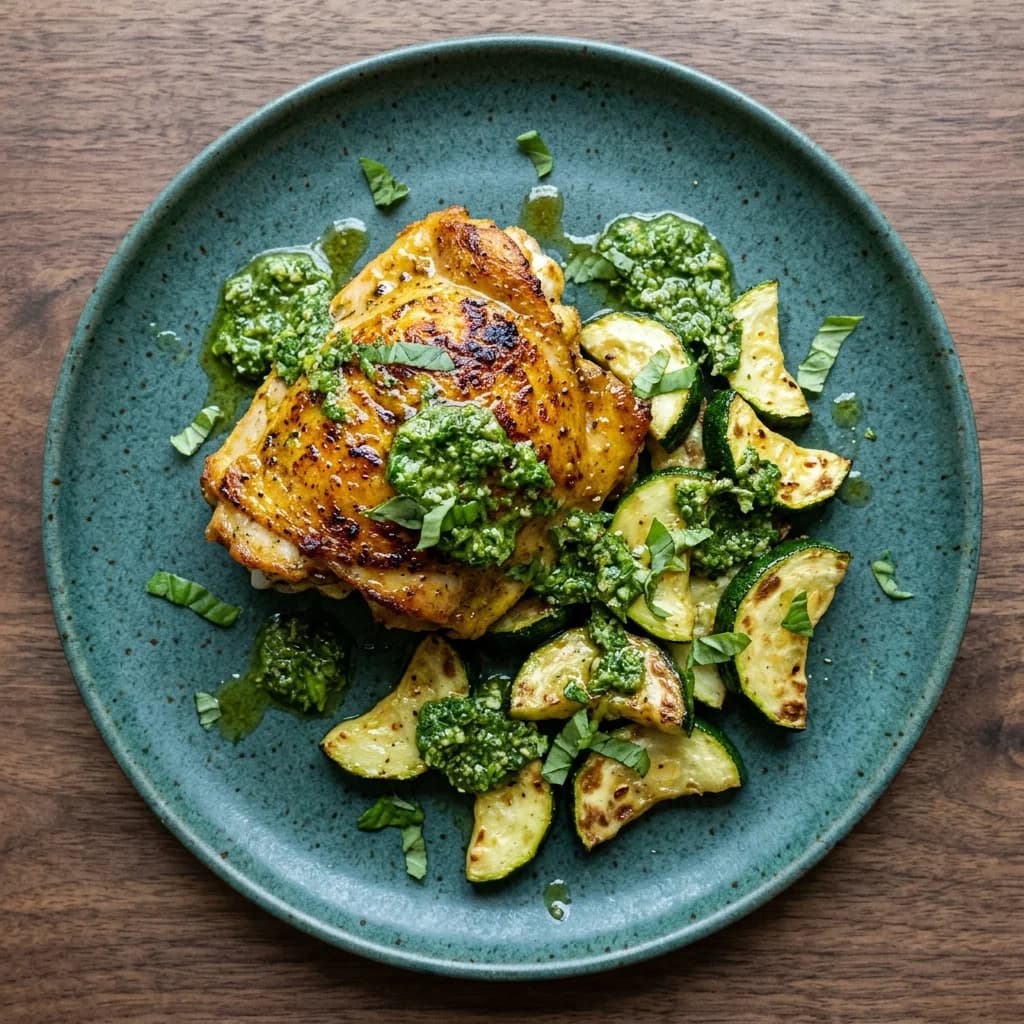 Skillet Chicken with Herb Pesto and Zucchini