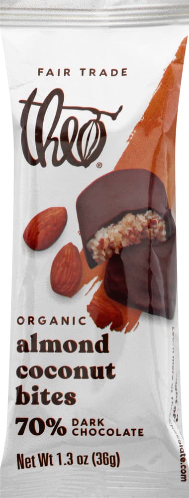 Theo Almond Coconut Bites, Organic, 70% Dark Chocolate