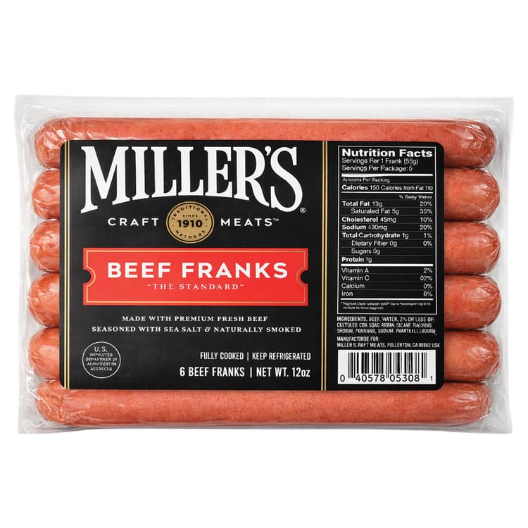 Miller'S Craft Meats Beef Franks, Uncured
