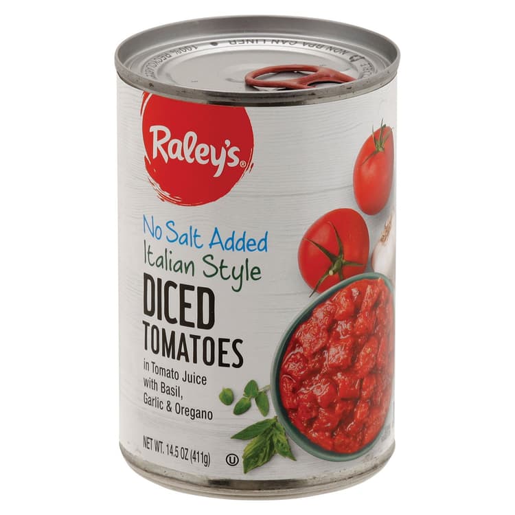 Raley'S No Salt Added, Italian Style Diced Tomatoes
