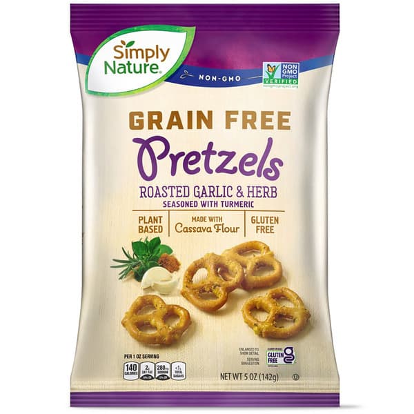 Simply Nature Grain Free Pretzels Roasted Garlic & Herb Seasoned With Turmeric