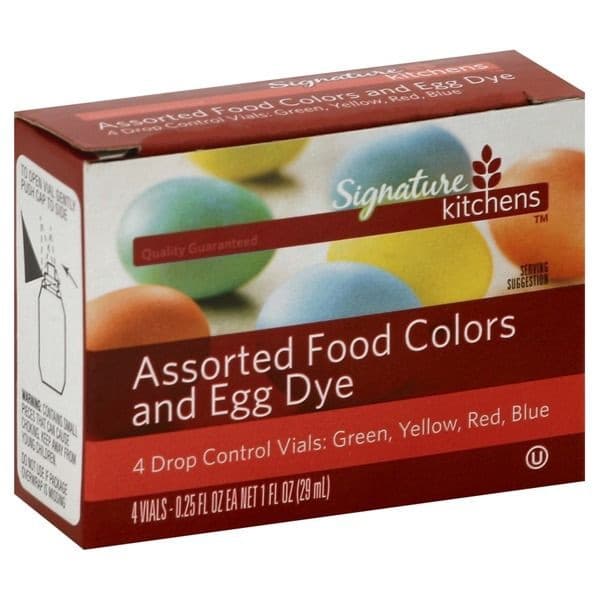Signature Kitchens Assorted Food Colors And Egg Dye 4 Drop Control Vials (Green, Yellow, Red, Blue