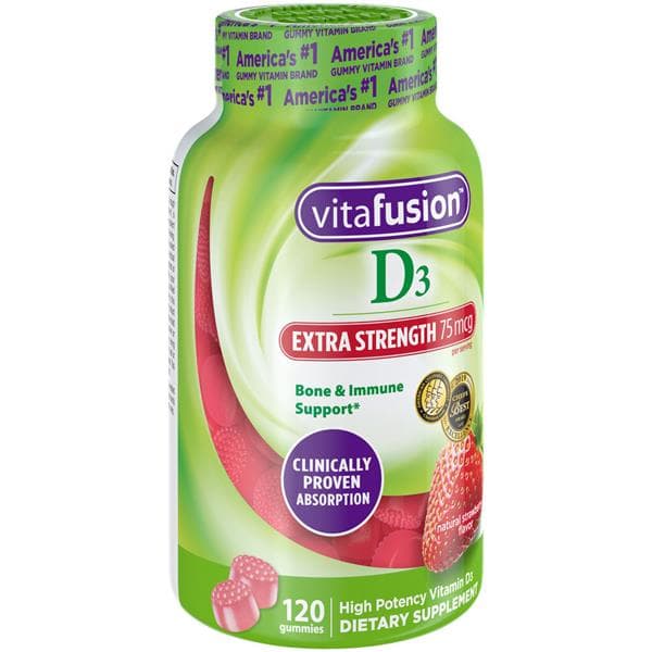 Vitafusion Extra Strength Strawberry Flavor D3 Dietary Supplement 3000 Iu Gummies