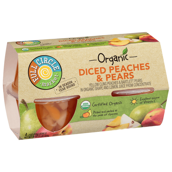 Full Circle Market Diced Yellow Cling Peaches & Bartlett Pears In Organic Grape And Lemon Juice From Concentrate Bowls