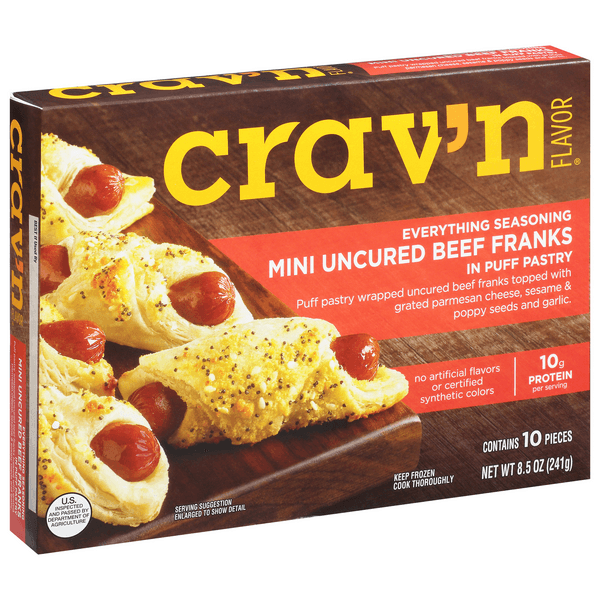 Crav'N Flavor Mini Uncured Beef Franks In Puff Pastry, Everything Seasoning