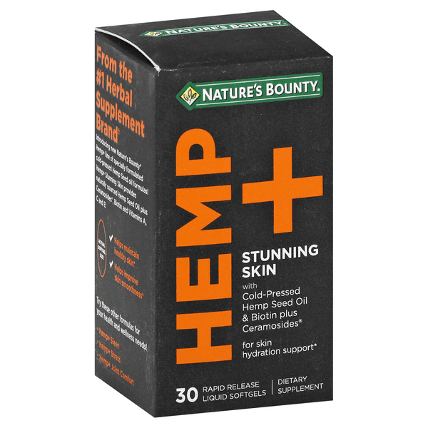 Natures Bounty Hemp + Stunning Skin, Rapid Release Liquid Softgels