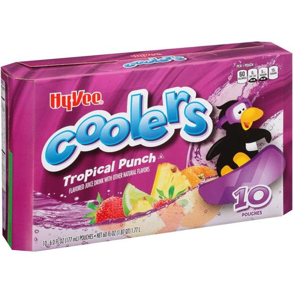 Hy-Vee Coolers Tropical Punch Juice Drink, 10- Oz Pouches