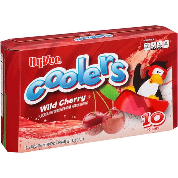 Hy-Vee Coolers Wild Cherry Juice Drink, 10- Oz Pouches