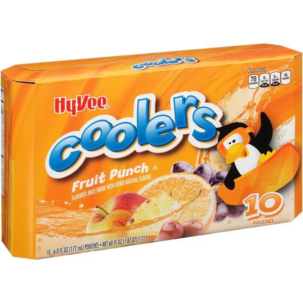 Hy-Vee Coolers Fruit Punch Flavored Juice Drink, 10- Oz Pouches