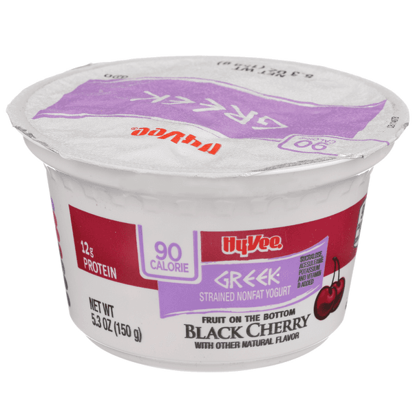 Hy-Vee 80 Calorie Fruit On The Bottom Black Cherry Strained Nonfat Greek Yogurt