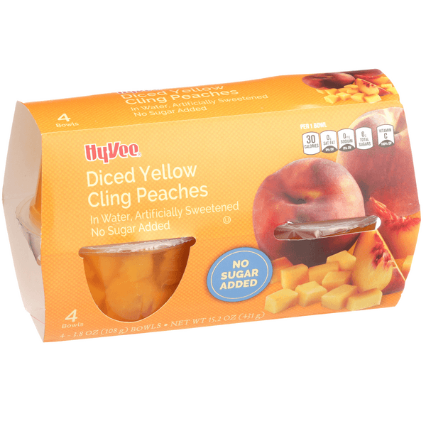 Hy-Vee No Sugar Added Diced Yellow Cling Peaches 4 - Bowls