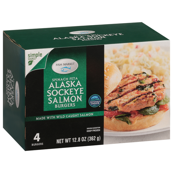 Fish Market Spinach Feta Alaska Sockeye Salmon Burgers