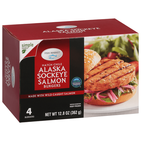 Fish Market Burgers, Hatch Chile, Alaska Sockeye Salmon