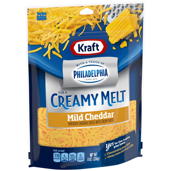 Kraft Sharp Cheddar Shredded Cheese With A Touch Of Philadelphia For A Creamy Melt