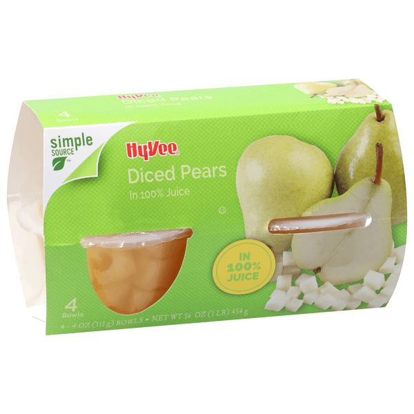 Hy-Vee Diced Pears In 100% Juice Bowls