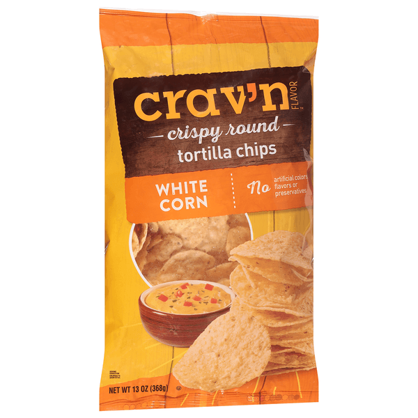 Crav'N Flavor Tortilla Chips, White Corn, Crispy Round